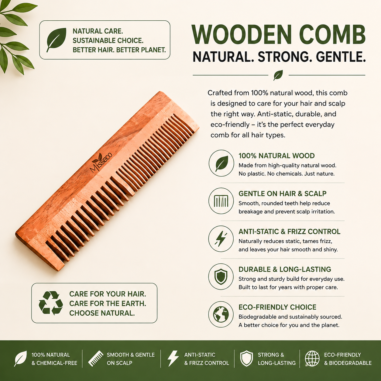 natural wooden dual tooth comb natural wooden dual tooth comb